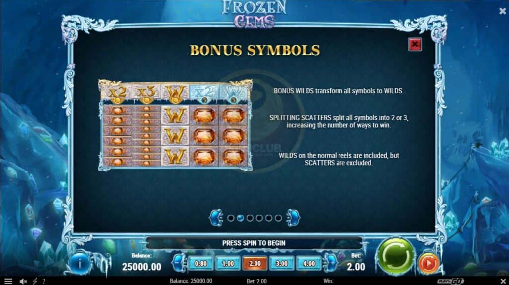 bonus symbols frozen gems slotxoeasy