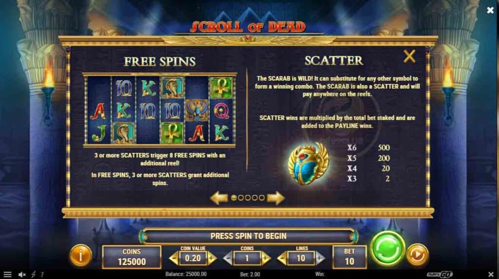 free spins&scatter scroll of dead slotxoeasy